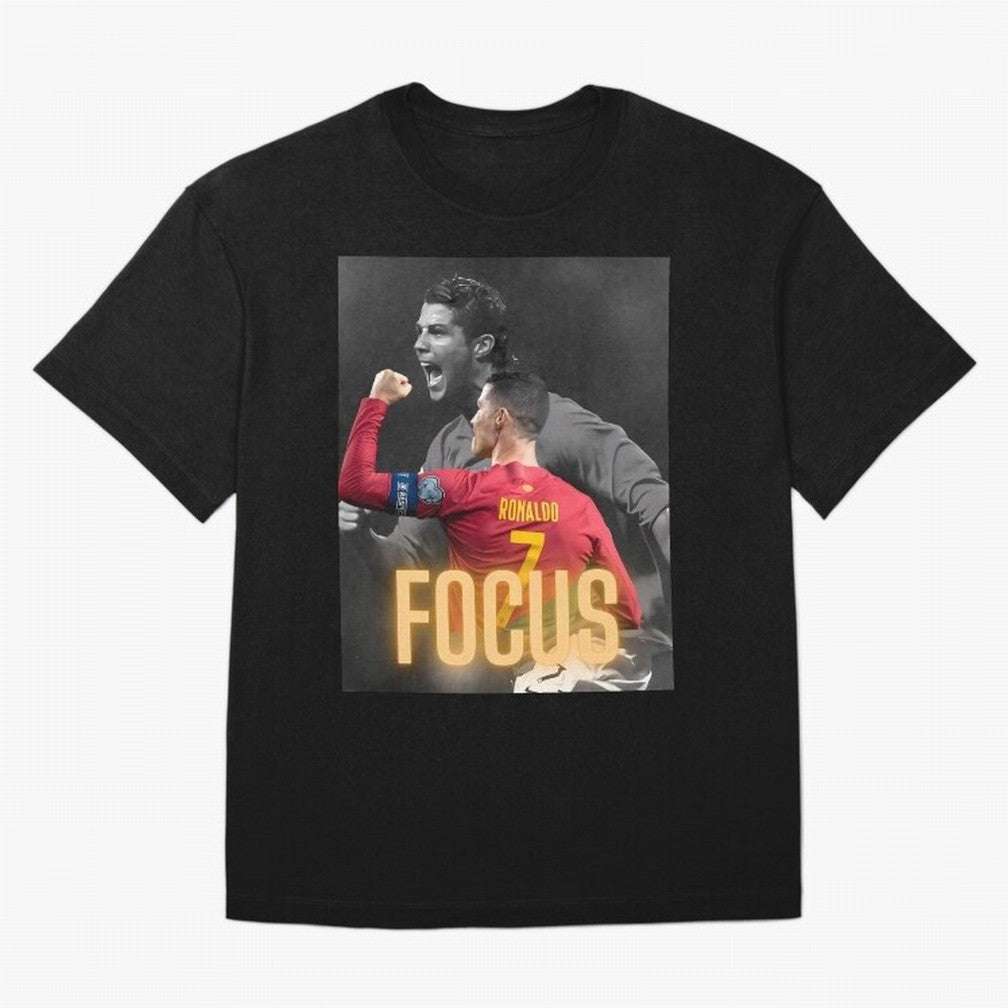 Focus With CR7 Oversized T-Shirt Support Match Day Hype around FIFA World Cup 2026 USA Canada Mexico, CR7 and Messi, France and Portugal, Tournament Hype, Historic Matchups, Family Viewing Parties and Global Sports Pride; Ideal for Passionate Fans