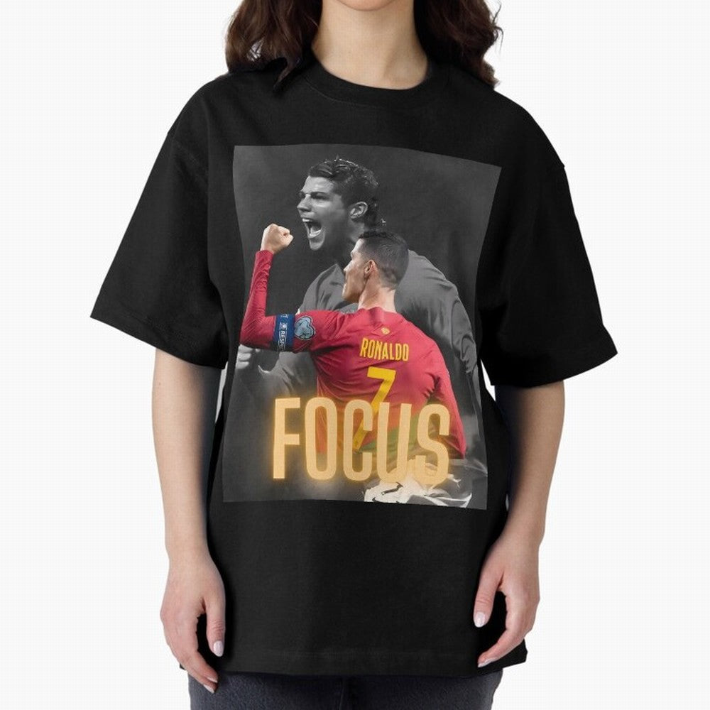 Focus With CR7 Oversized T-Shirt Support Match Day Hype around FIFA World Cup 2026 USA Canada Mexico, CR7 and Messi, France and Portugal, Tournament Hype, Historic Matchups, Family Viewing Parties and Global Sports Pride; Ideal for Passionate Fans