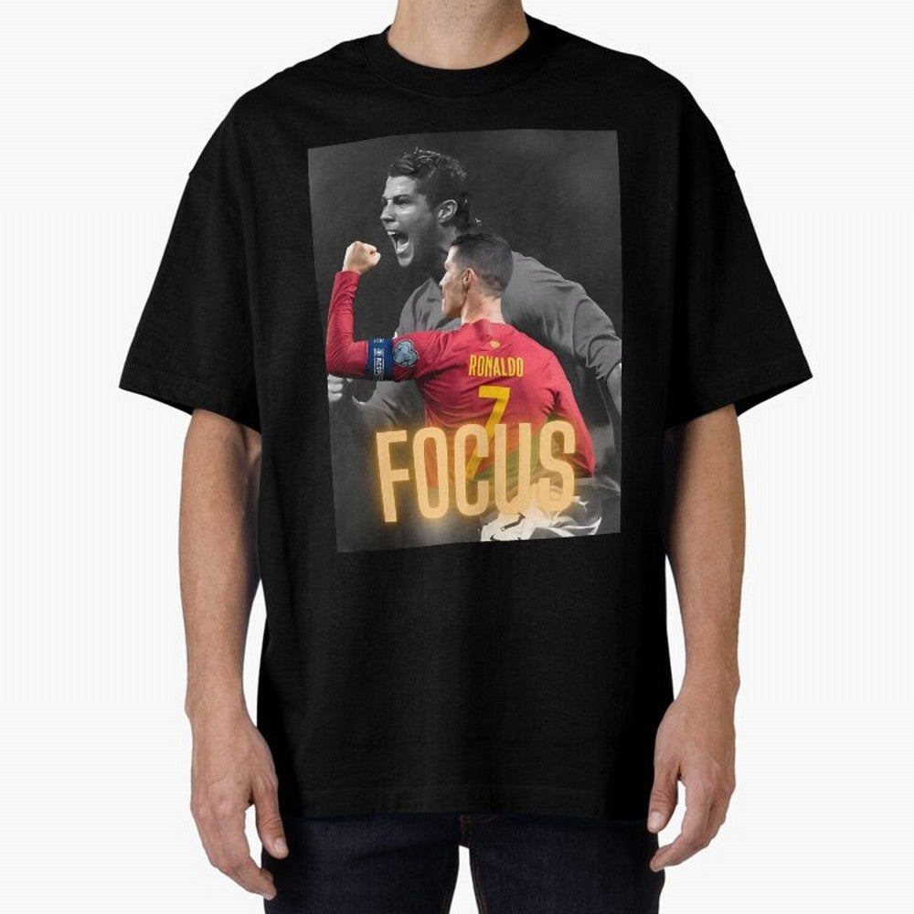 Focus With CR7 Oversized T-Shirt Support Match Day Hype around FIFA World Cup 2026 USA Canada Mexico, CR7 and Messi, France and Portugal, Tournament Hype, Historic Matchups, Family Viewing Parties and Global Sports Pride; Ideal for Passionate Fans