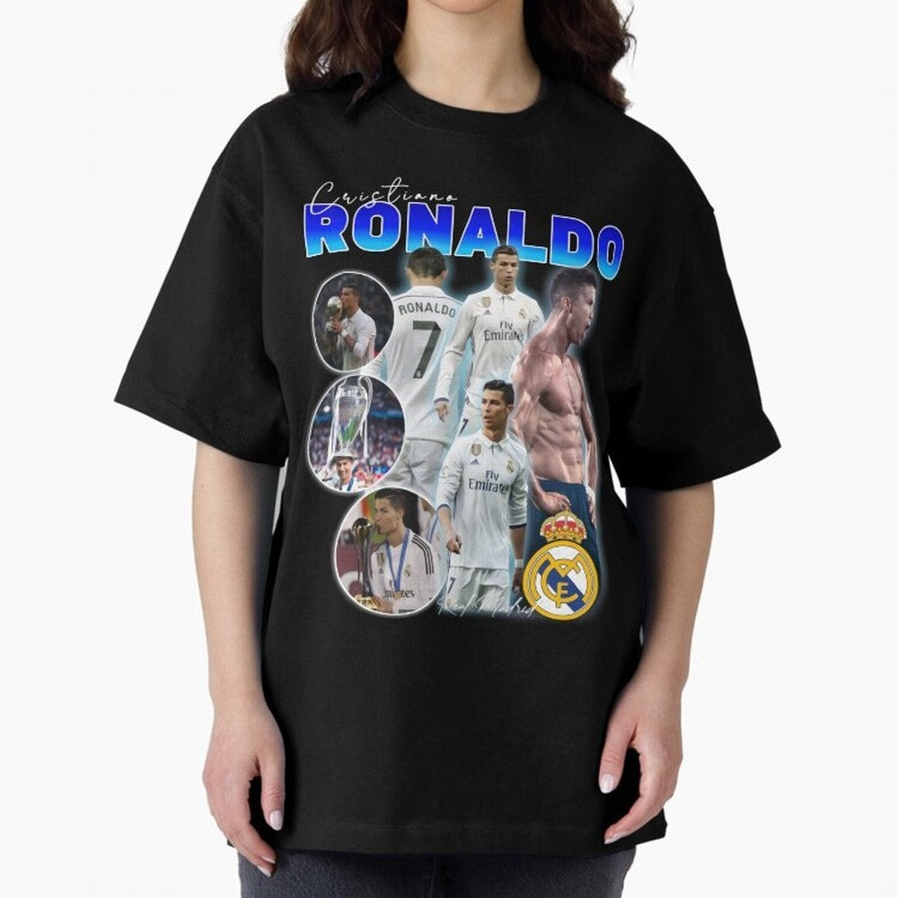 Cristiano Ronaldo Bootleg Oversized T-Shirt Honor Football Greatness during FIFA World Cup 2026 for Fans of Messi and Cristiano Ronaldo and France and Portugal, Bringing Soccer Culture, Superstar Moments, National Team Dreams and Competitive Fire;