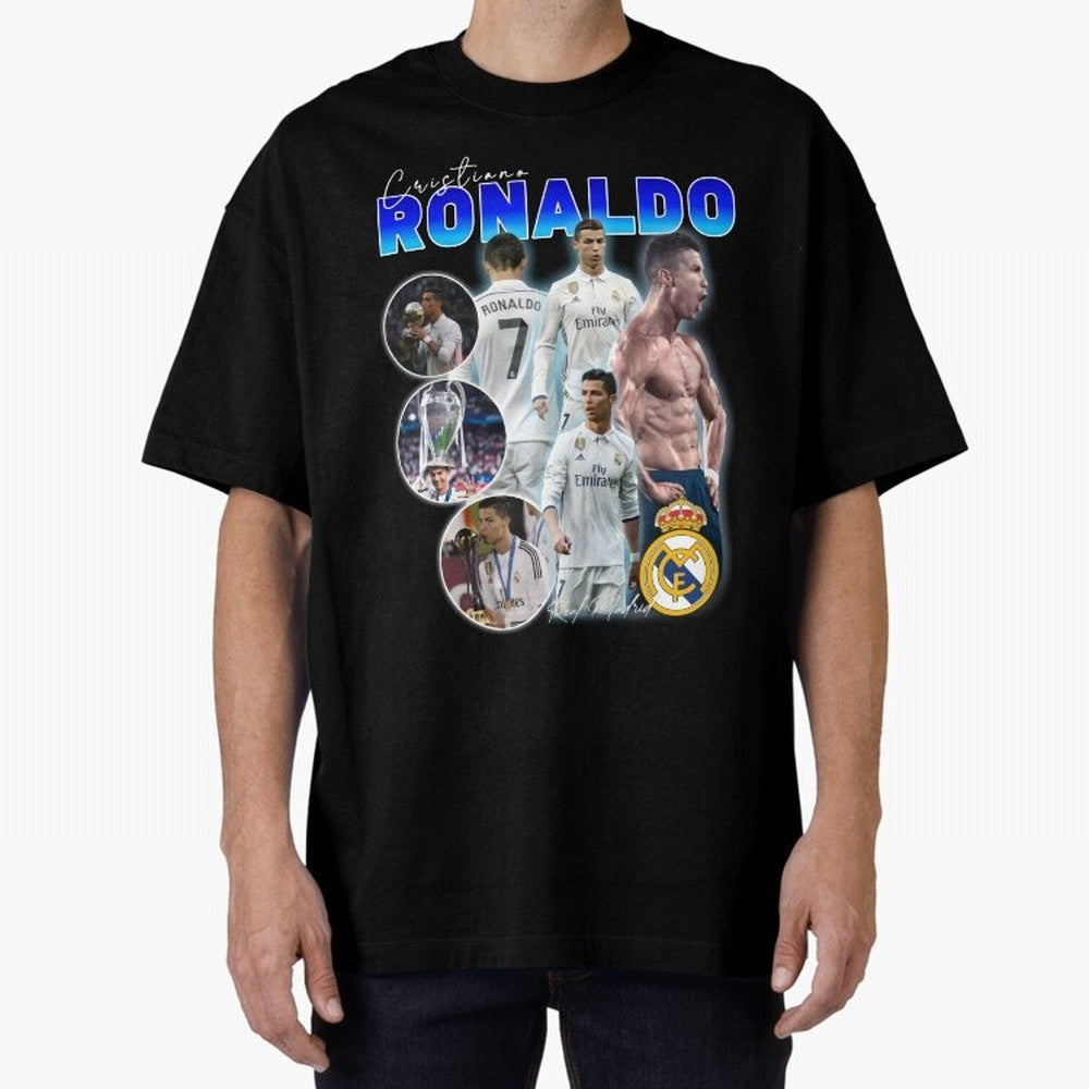 Cristiano Ronaldo Bootleg Oversized T-Shirt Honor Football Greatness during FIFA World Cup 2026 for Fans of Messi and Cristiano Ronaldo and France and Portugal, Bringing Soccer Culture, Superstar Moments, National Team Dreams and Competitive Fire;
