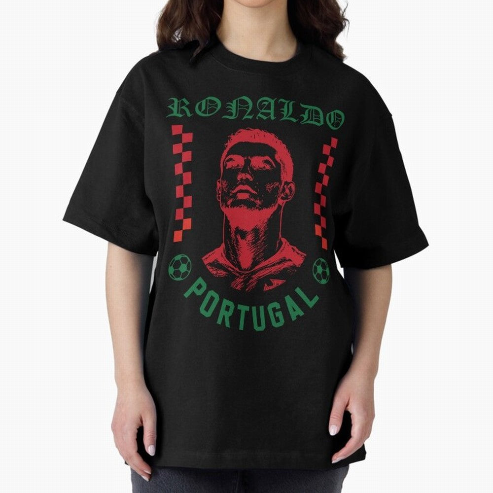 Cristiano Ronaldo Portugal Football Design World Cup Fan Art GOAT Soccer Oversized T-Shirt Build Global Football Passion for FIFA World Cup 2026 Group Stage, with Messi, Neymar and Mbappe, France and Portugal, Football History, Final Match Energy,