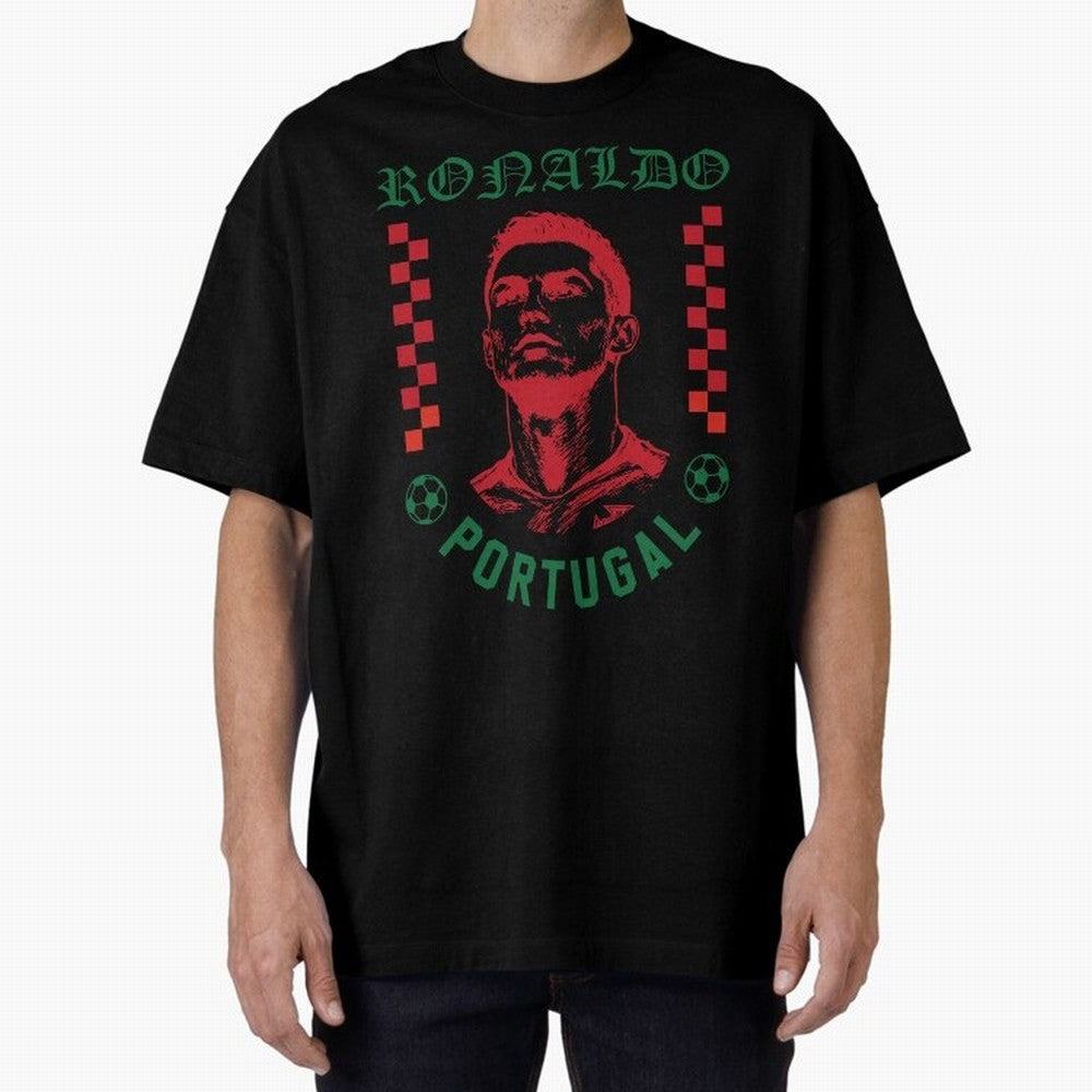 Cristiano Ronaldo Portugal Football Design World Cup Fan Art GOAT Soccer Oversized T-Shirt Build Global Football Passion for FIFA World Cup 2026 Group Stage, with Messi, Neymar and Mbappe, France and Portugal, Football History, Final Match Energy,