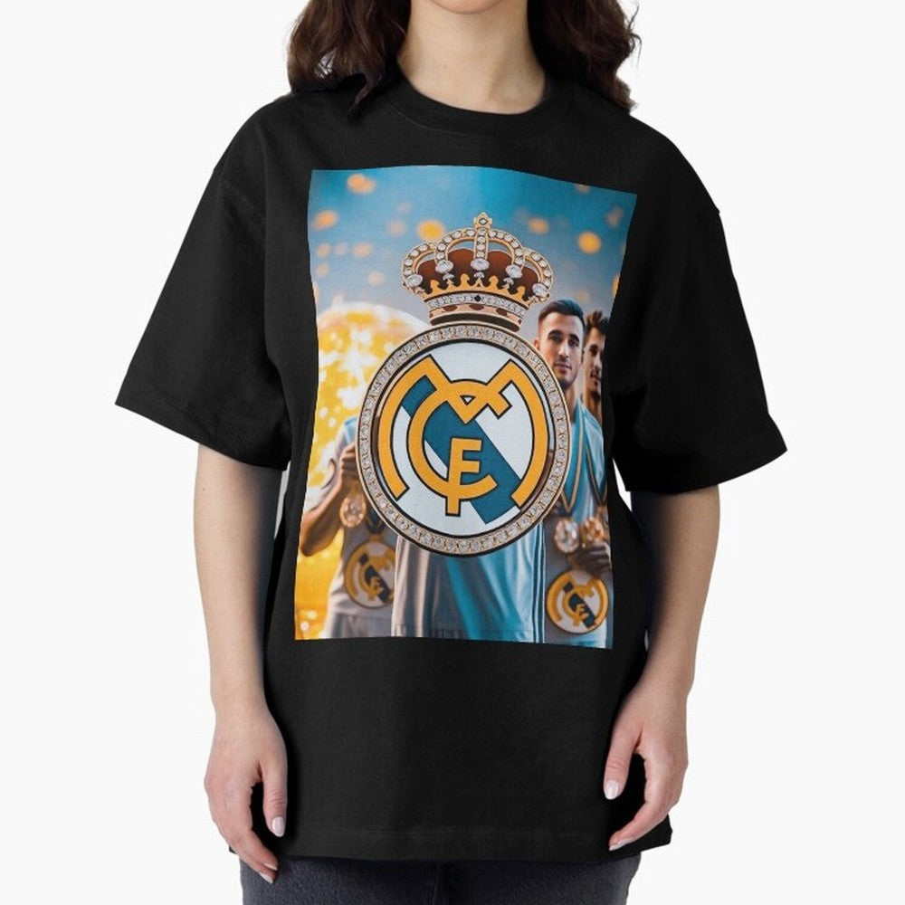 El Medall¨®n Del Real Madrid Oversized T-Shirt Show Love for Legendary Goals in Global Football Passion for FIFA World Cup 2026 USA Canada Mexico, Centered on CR7, France, Vintage Soccer Flavor, Modern Football Stars, National Flags and Final Night