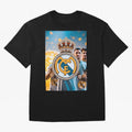El Medall¨®n Del Real Madrid Oversized T-Shirt Show Love for Legendary Goals in Global Football Passion for FIFA World Cup 2026 USA Canada Mexico, Centered on CR7, France, Vintage Soccer Flavor, Modern Football Stars, National Flags and Final Night
