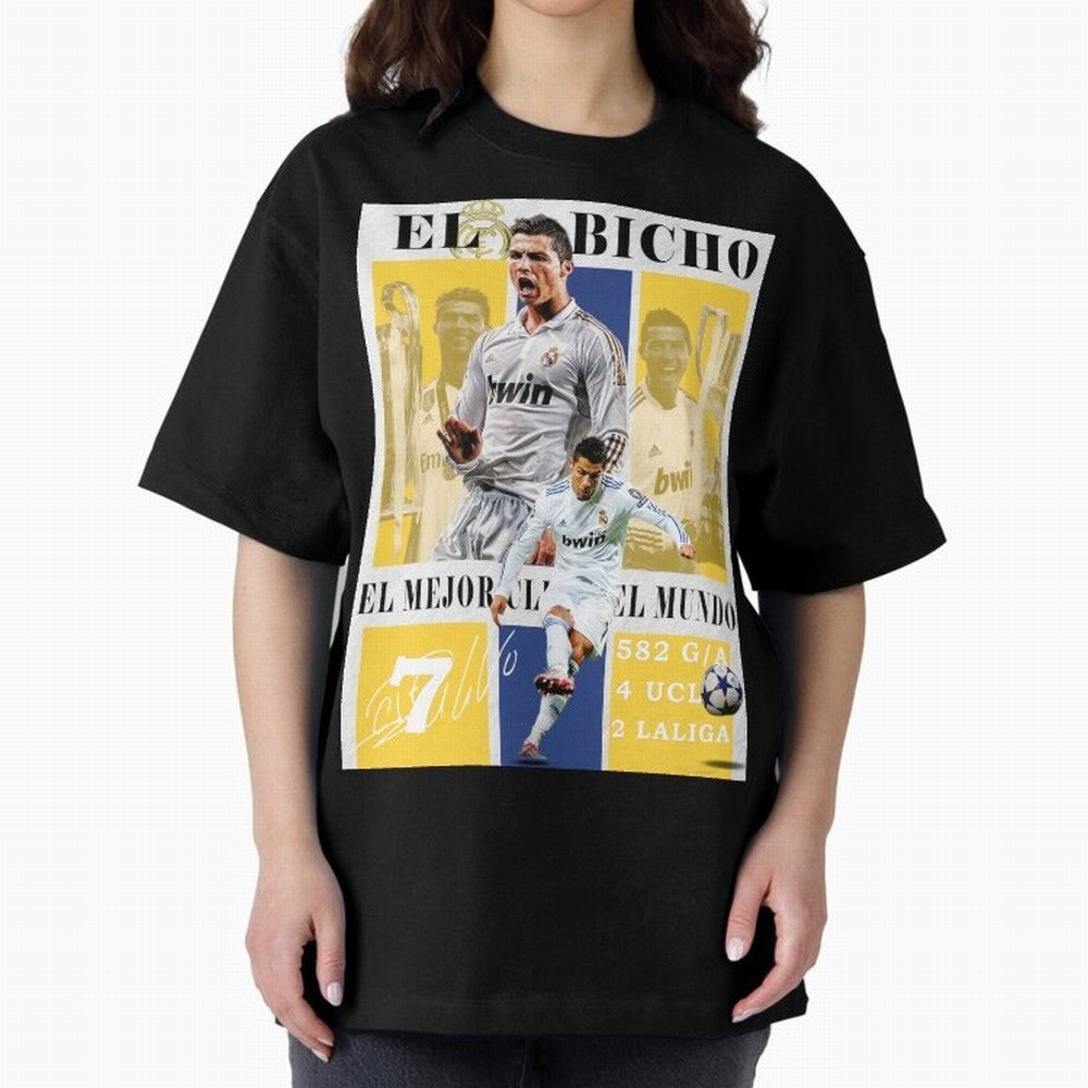 Cristiano Ronaldo Real Madrid Wall Art Oversized T-Shirt Enjoy the Biggest Football Party of FIFA World Cup 2026 Group Stage Featuring Messi, Neymar and Mbappe, England, France and Netherlands Energy, Match Day Excitement, Supporter Culture, Golden