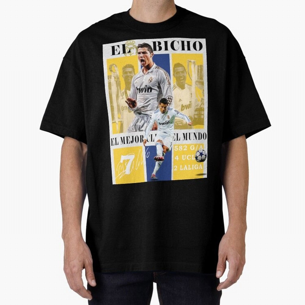 Cristiano Ronaldo Real Madrid Wall Art Oversized T-Shirt Enjoy the Biggest Football Party of FIFA World Cup 2026 Group Stage Featuring Messi, Neymar and Mbappe, England, France and Netherlands Energy, Match Day Excitement, Supporter Culture, Golden