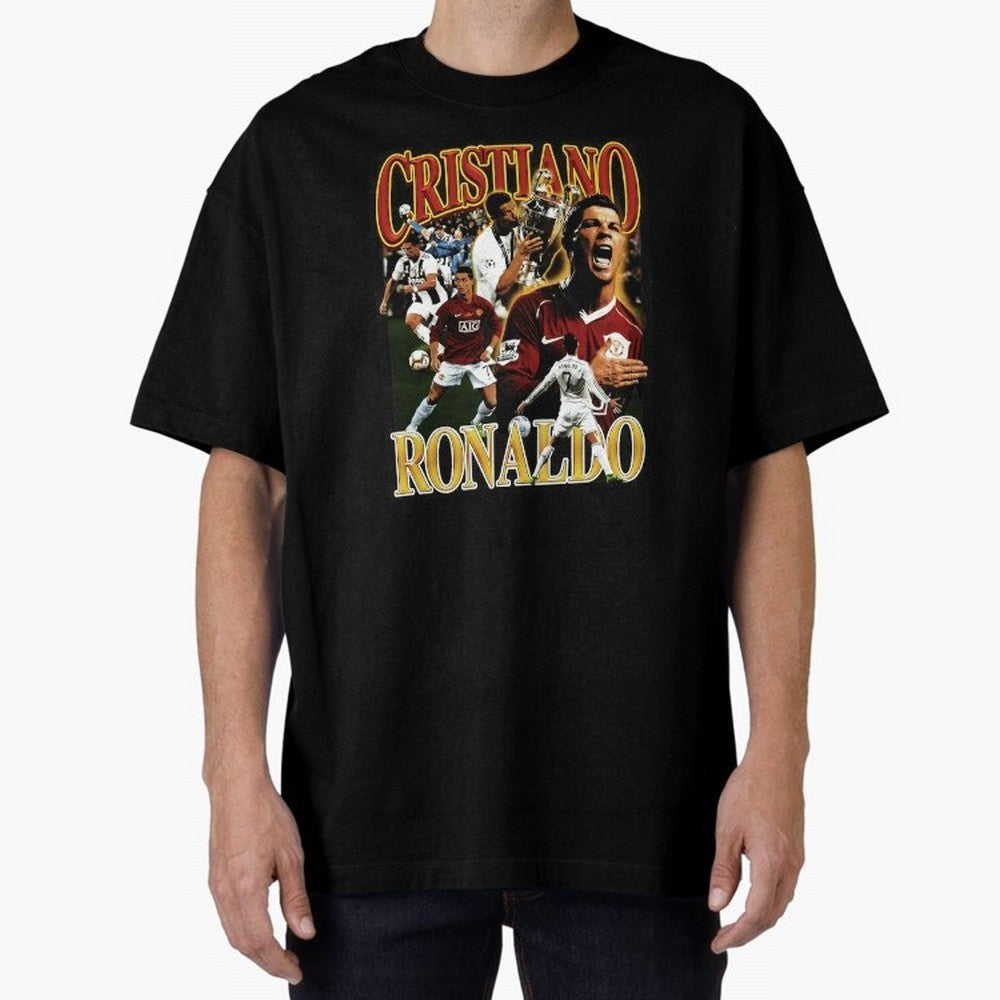 Cristiano Ronaldo Retro Collage Oversized T-Shirt Represent Fans Who Live for Match Day Hype around FIFA World Cup 2026 Group Stage, Haaland, France, Vintage Soccer Flavor, Modern Football Stars, National Flags and Final Night Emotion; Made for Die