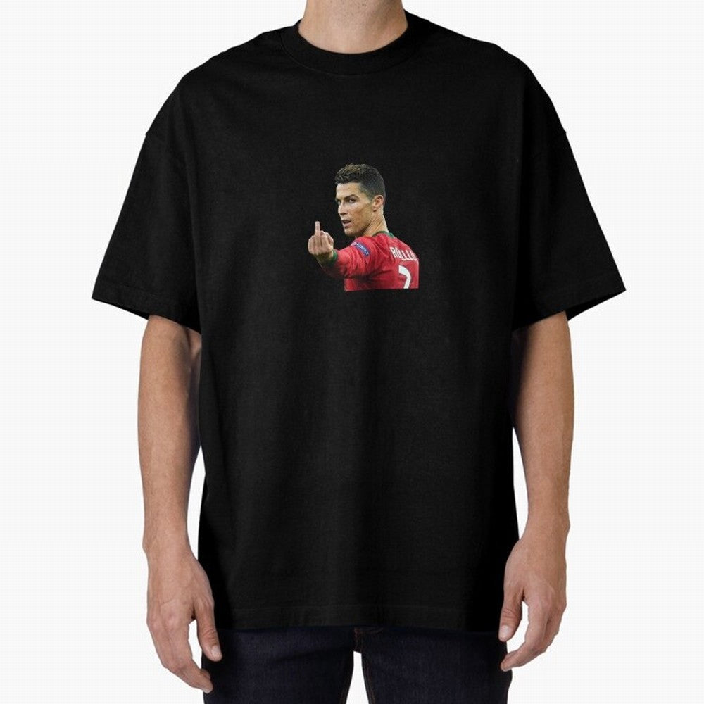 Cristiano ronaldo showing middle finger Oversized T-Shirt Step into the FIFA World Cup 2026 Journey through Mbappe Highlights, England and Germany Pride, Football Passion, Legendary Performances, Festival Vibes and Supporter Community; Ideal for