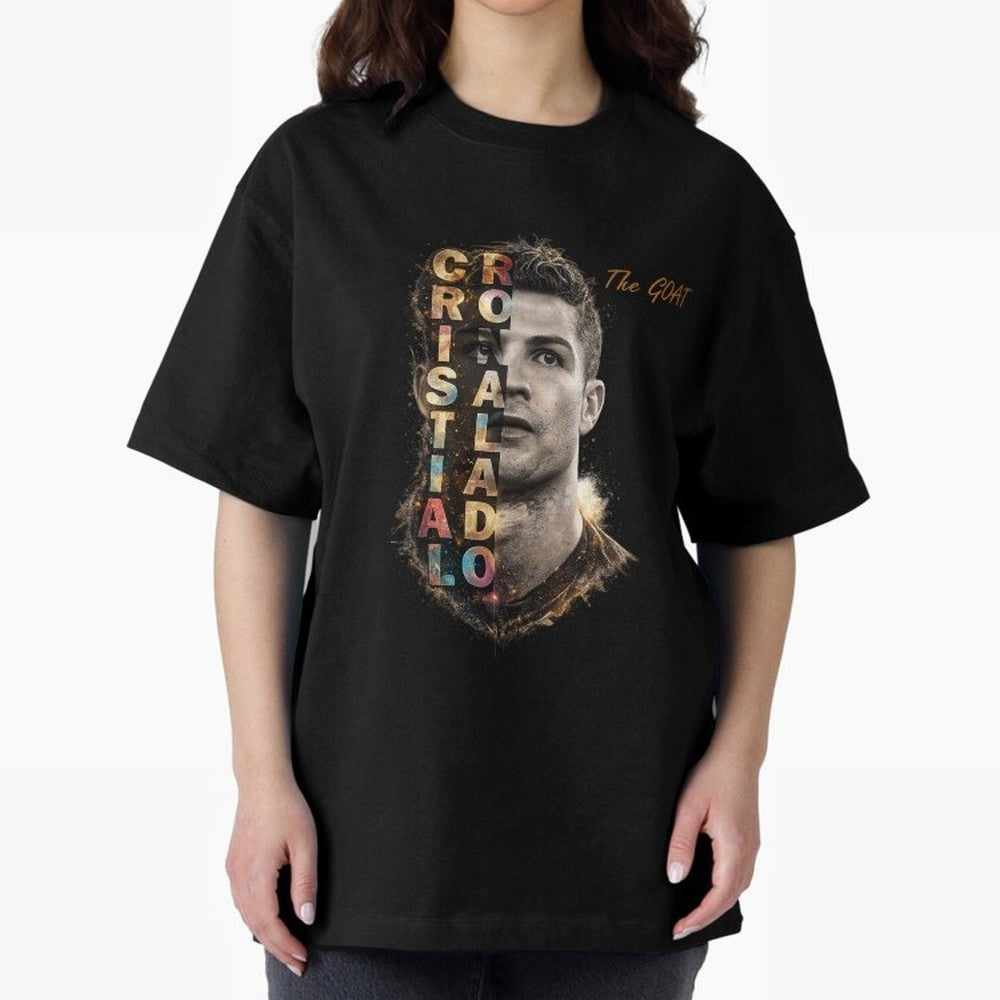 Cristiano Ronaldo Multicolor GOAT Oversized T-Shirt Make Every Match About Match Day Hype around FIFA World Cup 2026, CR7 and Messi, England and Germany, Match Day Excitement, Supporter Culture, Golden Goals and Global Football Passion; Great for