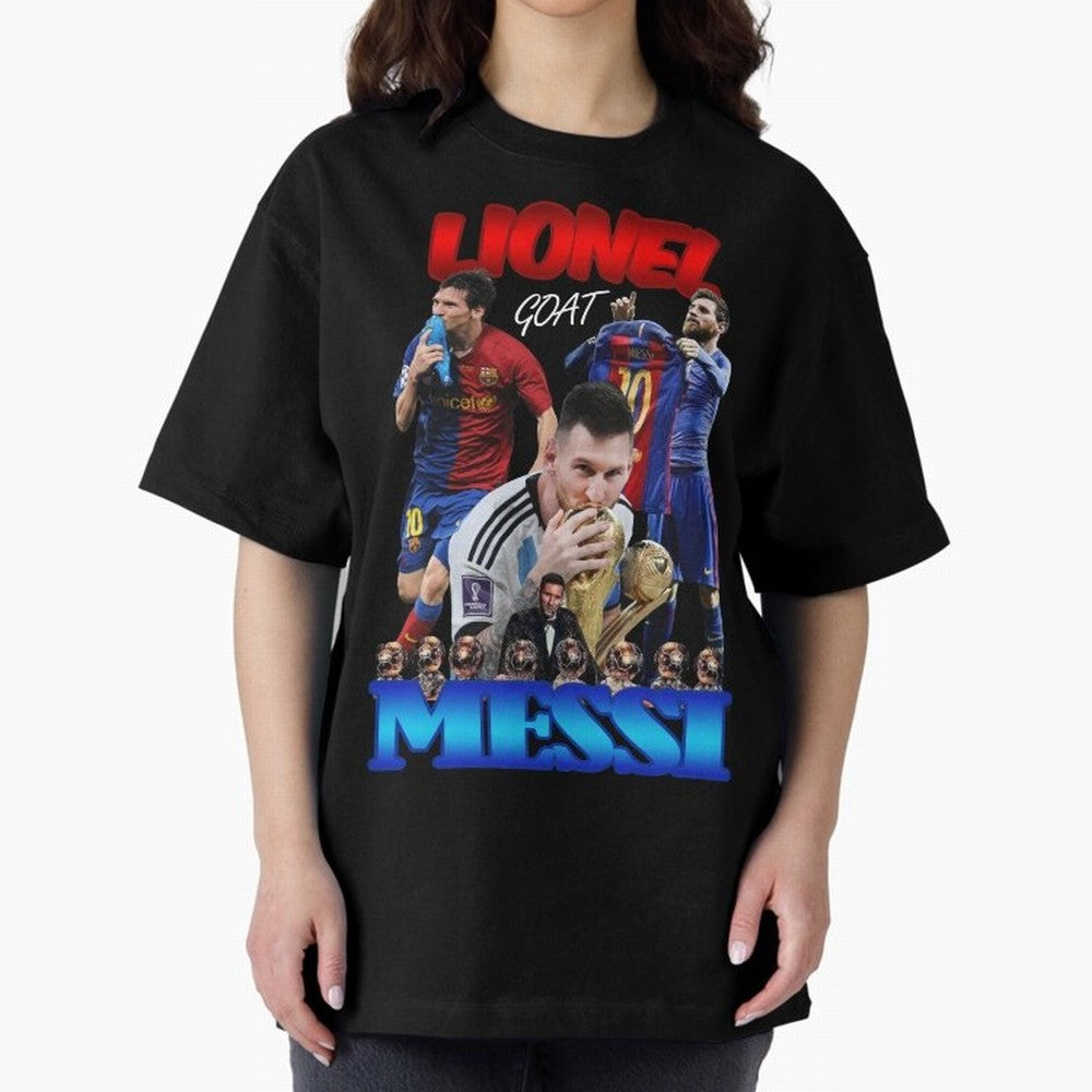 Lionel Messi GOAT: Barcelona & Argentina Oversized T-Shirt Feel the Roar of FIFA World Cup 2026 USA Canada Mexico Spirit, with France, Haaland and Mbappe, Classic Soccer Heritage, Championship Pressure, Fan Loyalty and International Pride; Created