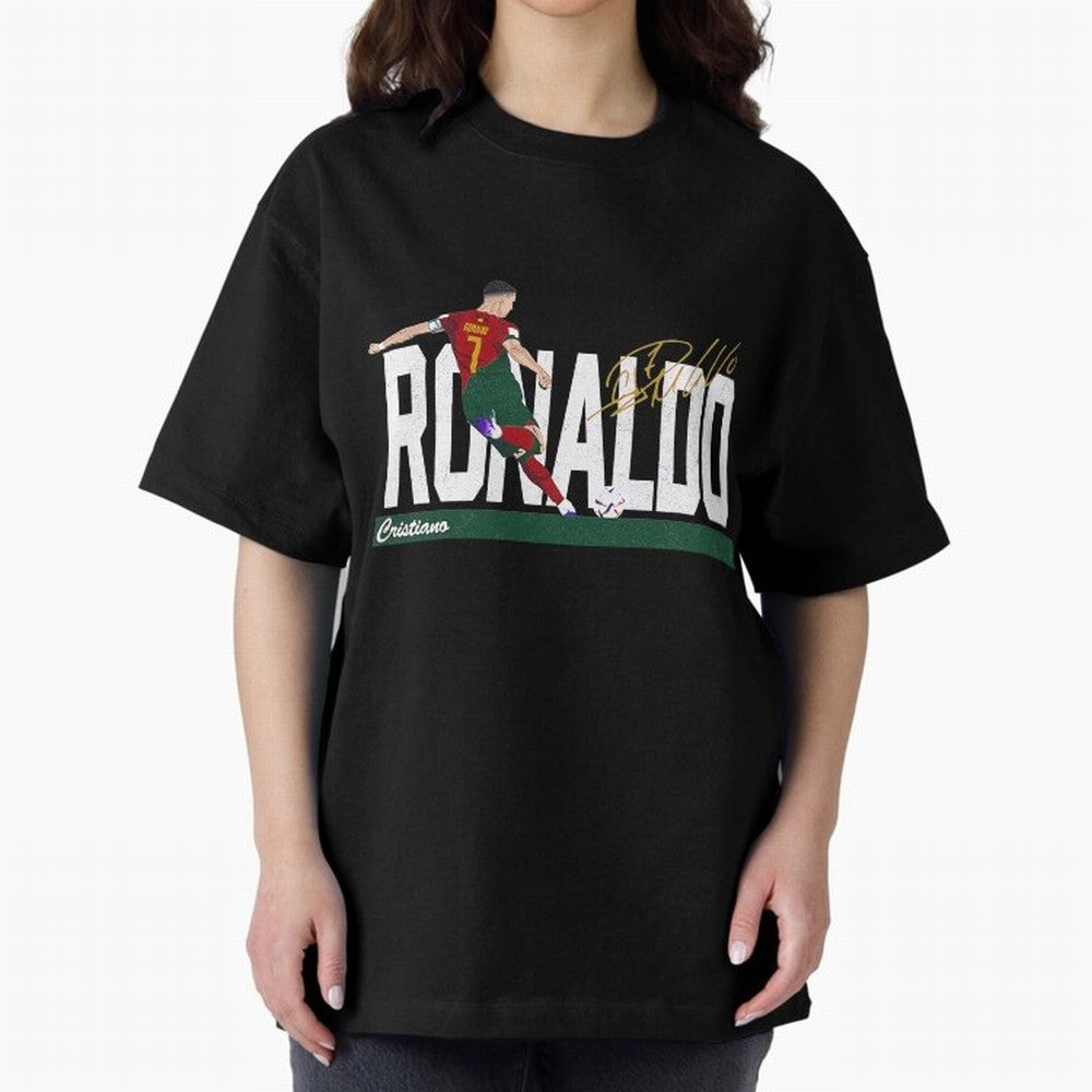 Cristiano Ronaldo Portugal Jersey -Last World Cup 2 Vintage Style Oversized T-Shirt Carry the Dream of the FIFA World Cup 2026 Journey through CR7 Highlights, Portugal, Spain and Germany Pride, Worldwide Fan Energy, Dramatic Goals, Stadium Lights