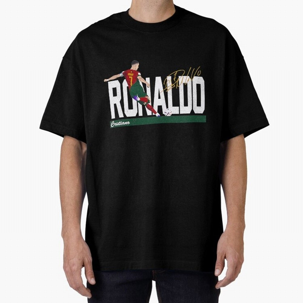 Cristiano Ronaldo Portugal Jersey -Last World Cup 2 Vintage Style Oversized T-Shirt Carry the Dream of the FIFA World Cup 2026 Journey through CR7 Highlights, Portugal, Spain and Germany Pride, Worldwide Fan Energy, Dramatic Goals, Stadium Lights