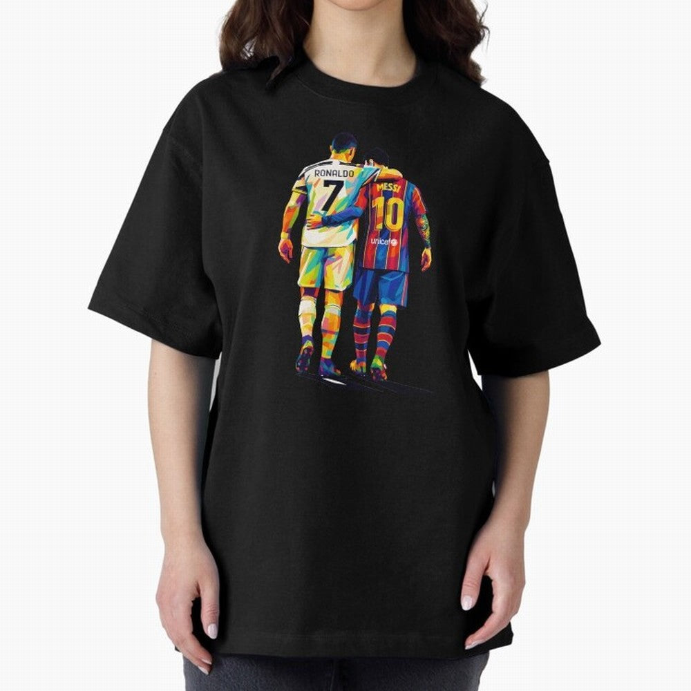 Cristiano Ronaldo And Messi Wpap Art Oversized T-Shirt Carry the Colors and Pride of the FIFA World Cup 2026 Group Stage Journey through Haaland Highlights, Argentina and Brazil Pride, Football History, Final Match Energy, Crowd Noise and Once in a