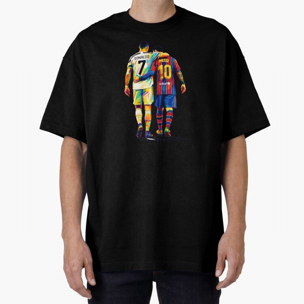 Cristiano Ronaldo And Messi Wpap Art Oversized T-Shirt Carry the Colors and Pride of the FIFA World Cup 2026 Group Stage Journey through Haaland Highlights, Argentina and Brazil Pride, Football History, Final Match Energy, Crowd Noise and Once in a