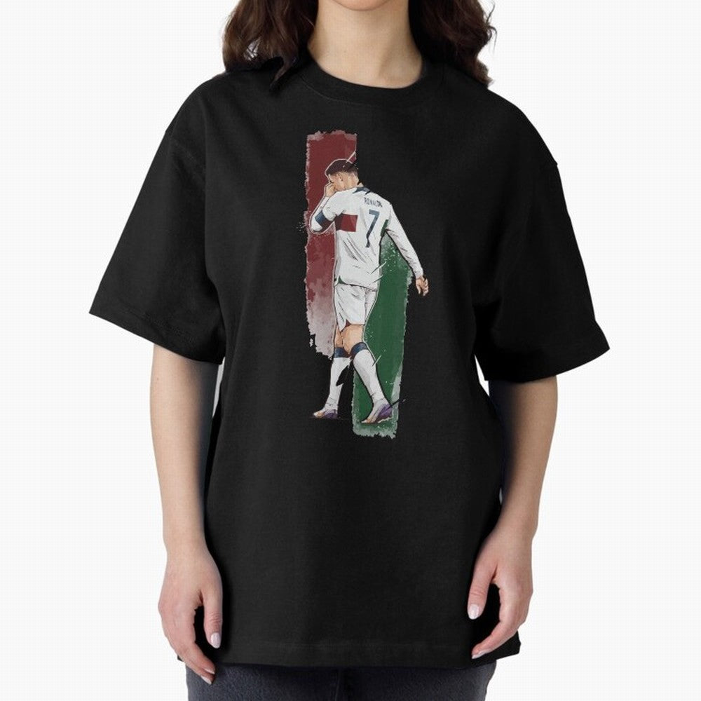 Ronaldo Crying World Cup 2022 Oversized T-Shirt Follow the Final Road of FIFA World Cup 2026 Spirit, Driven by Argentina and Brazil, Messi, Football Festival Excitement, Trophy Ambitions, Country Rivalries and Star Player Buzz; Created for Match