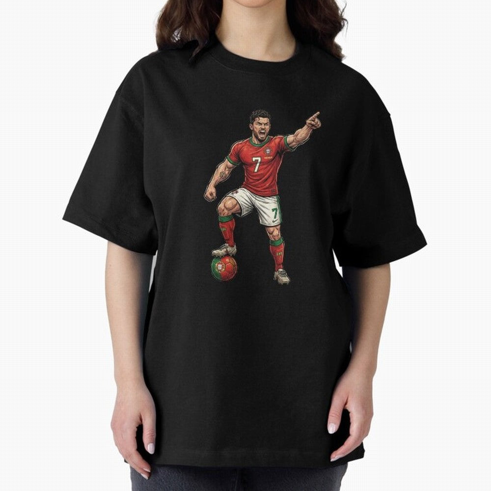 The ultimate soccer player | anime style Oversized T-Shirt Stand Proud for FIFA World Cup 2026 Group Stage Highlighting Cristiano Ronaldo, Argentina, France and Brazil Energy, Soccer Culture, Superstar Moments, National Team Dreams and Competitive