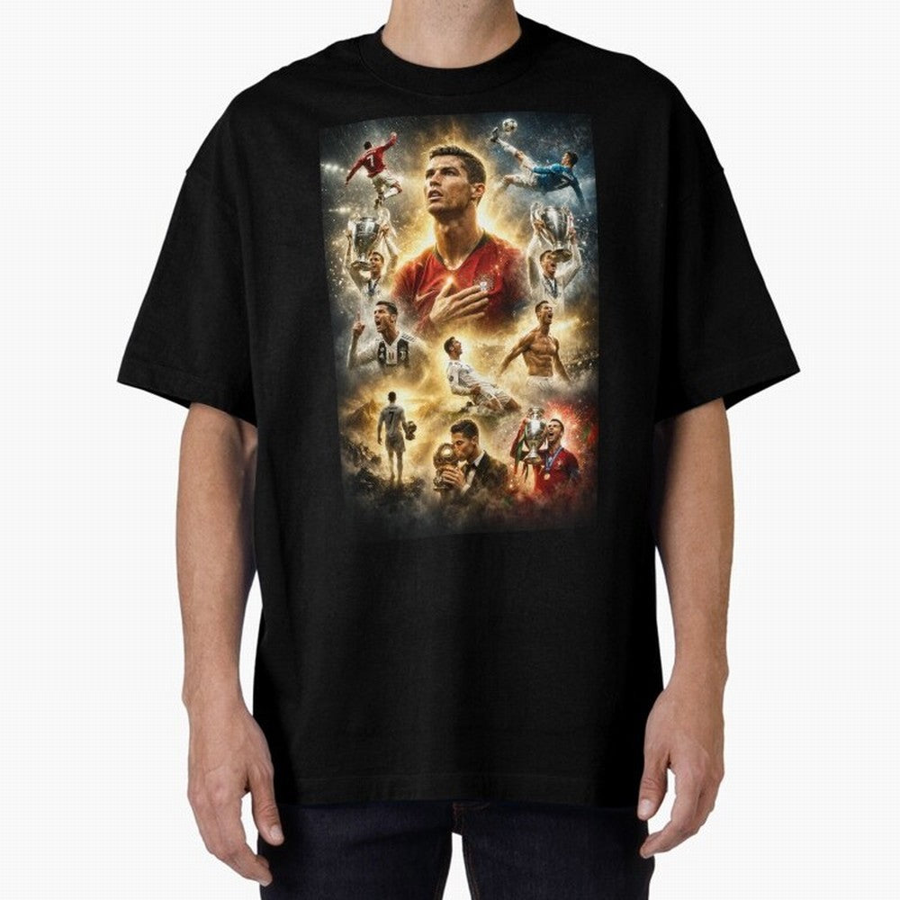 Cristiano Ronaldo Oversized T-Shirt Carry the Colors and Pride of Global Football Passion for FIFA World Cup 2026, Highlighting Messi, Neymar and Mbappe, England and Germany, Goal Celebration Energy, Supporter Heritage, Football Icons and Worldwide