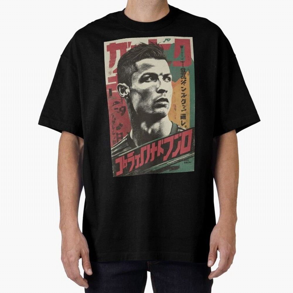 Cristiano Vintage Warned Japanese Poster Oversized T-Shirt Join the Countdown to FIFA World Cup 2026 USA Canada Mexico for Fans of Neymar, Haaland and Cristiano Ronaldo and Argentina, Bringing Stadium Chants, National Pride, Trophy Dreams and