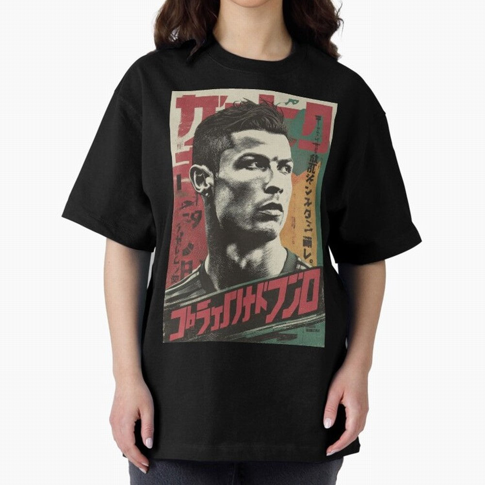 Cristiano Vintage Warned Japanese Poster Oversized T-Shirt Join the Countdown to FIFA World Cup 2026 USA Canada Mexico for Fans of Neymar, Haaland and Cristiano Ronaldo and Argentina, Bringing Stadium Chants, National Pride, Trophy Dreams and