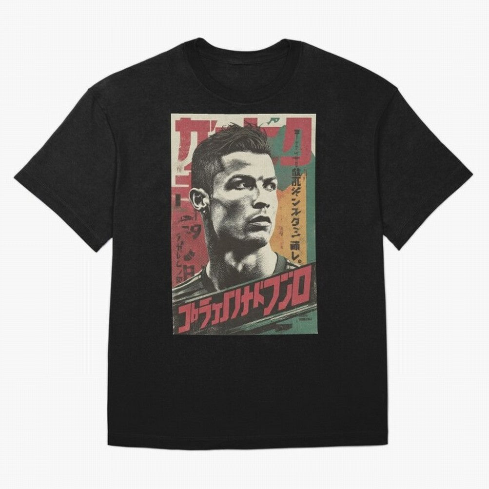 Cristiano Vintage Warned Japanese Poster Oversized T-Shirt Join the Countdown to FIFA World Cup 2026 USA Canada Mexico for Fans of Neymar, Haaland and Cristiano Ronaldo and Argentina, Bringing Stadium Chants, National Pride, Trophy Dreams and