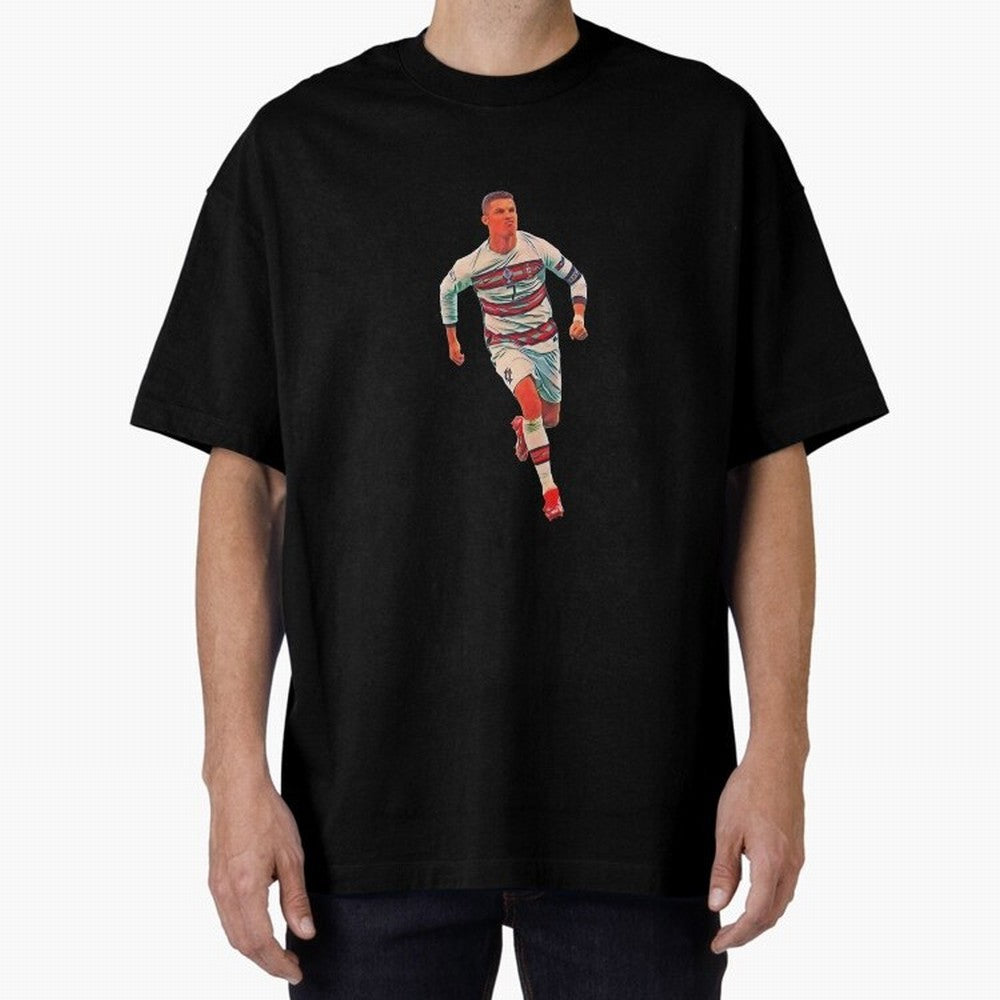 a gread celebration from the goat Oversized T-Shirt Support Iconic Players in FIFA World Cup 2026 for Fans of CR7 and Portugal, Spain and Germany, Bringing Match Day Excitement, Supporter Culture, Golden Goals and Global Football Passion; Perfect