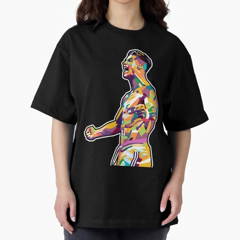 Cr7 Pop Art Oversized T-Shirt Stand with Match Day Hype around FIFA World Cup 2026 USA Canada Mexico, CR7, Netherlands, Vintage Soccer Flavor, Modern Football Stars, National Flags and Final Night Emotion; Perfect for People Who Love Argentina,