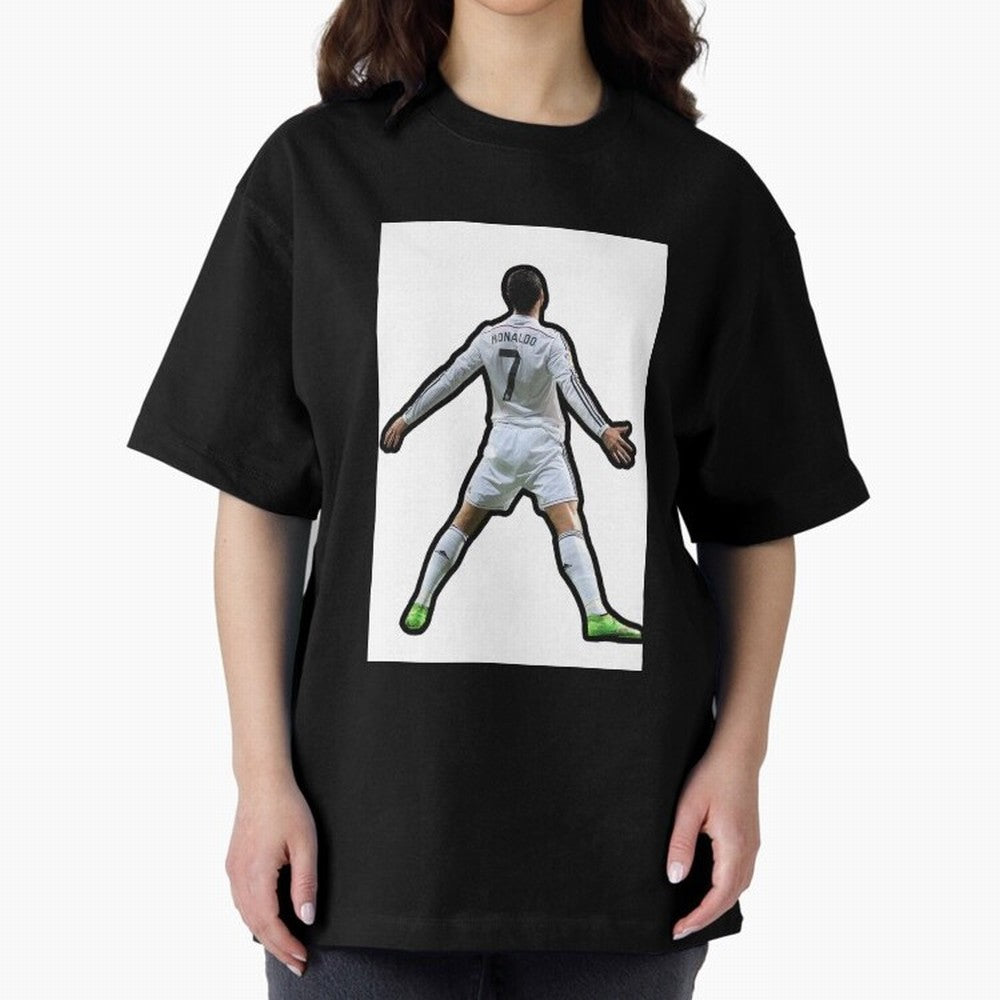 Cristiano Ronaldo Suii Sticker Oversized T-Shirt Represent Football Lovers during FIFA World Cup 2026 Group Stage for Fans of Mbappe and Neymar and Brazil, Bringing Vintage Soccer Flavor, Modern Football Stars, National Flags and Final Night