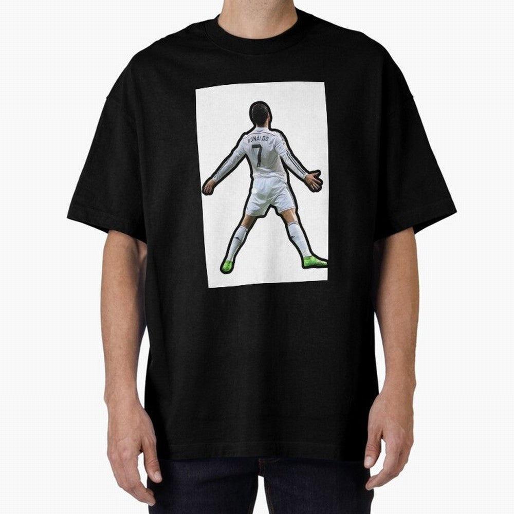 Cristiano Ronaldo Suii Sticker Oversized T-Shirt Represent Football Lovers during FIFA World Cup 2026 Group Stage for Fans of Mbappe and Neymar and Brazil, Bringing Vintage Soccer Flavor, Modern Football Stars, National Flags and Final Night