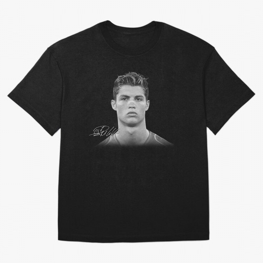 Cristiano Ronaldo T-Shirt Big Face Young Ronaldo - Black and White Oversized T-Shirt Relive Legendary Nights from FIFA World Cup 2026 Group Stage Spirit, Filled with Brazil, Portugal and Argentina, Neymar, Haaland and Cristiano Ronaldo, Retro
