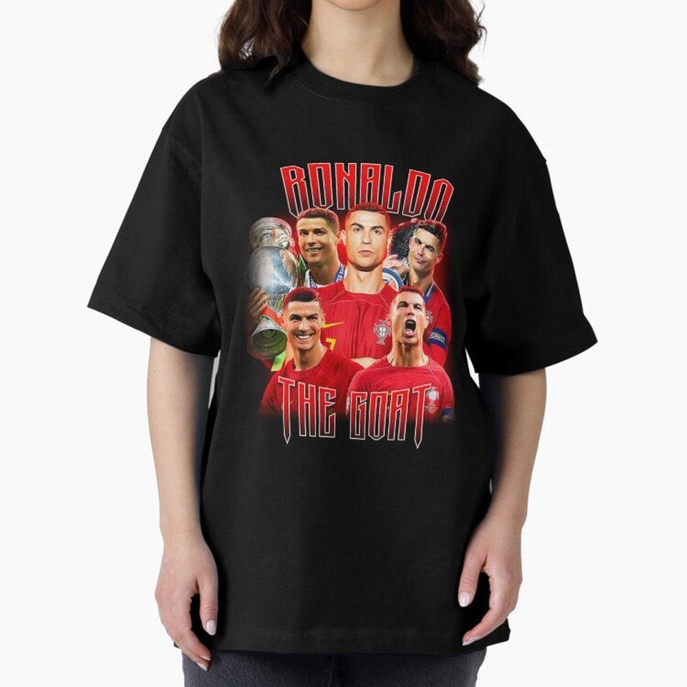 Cristiano Ronaldo The Goat Bootleg Oversized T-Shirt Capture Match Day Hype around FIFA World Cup 2026 USA Canada Mexico, Cristiano Ronaldo, Brazil, Portugal and Argentina, Worldwide Fan Energy, Dramatic Goals, Stadium Lights and Championship