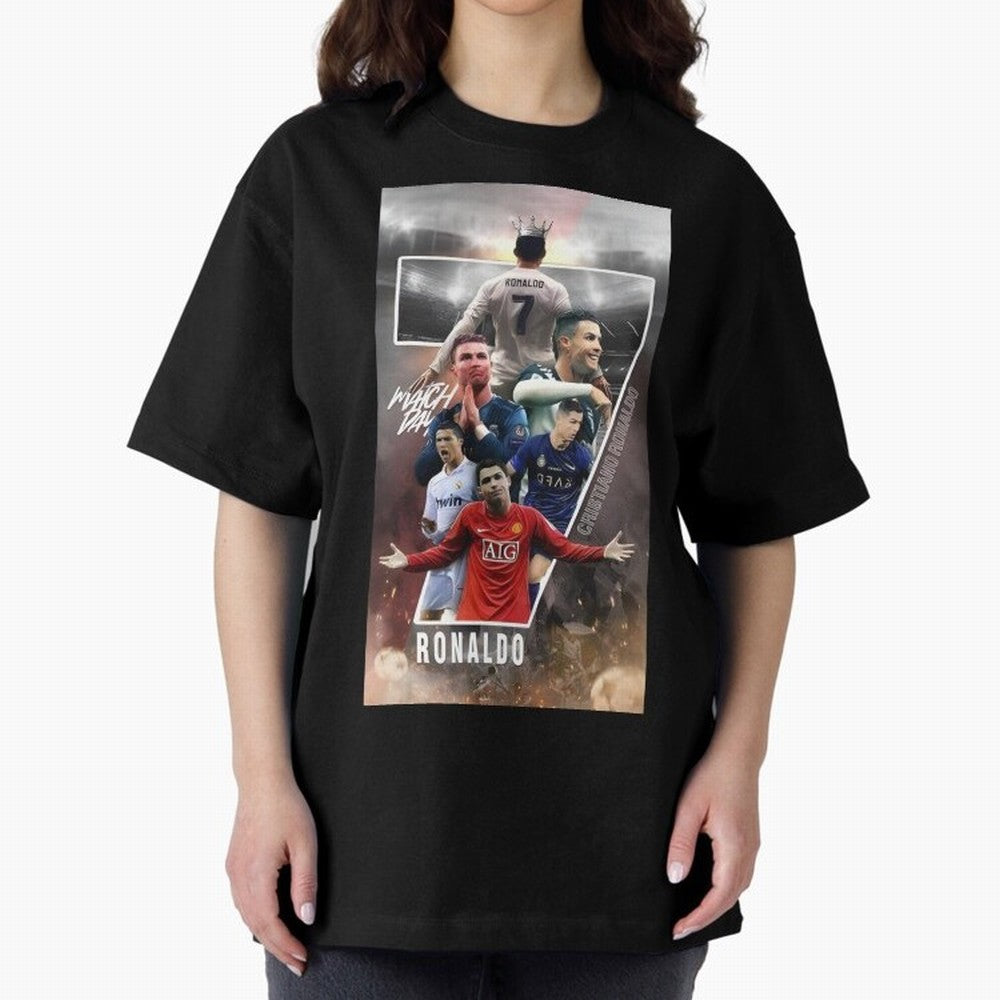 Cr7 wallpaper Oversized T-Shirt Carry the Colors and Pride of FIFA World Cup 2026 Group Stage Centered on Messi, France and Portugal Energy, Stadium Chants, National Pride, Trophy Dreams and Unforgettable Football Memories; Great for Watch Parties,