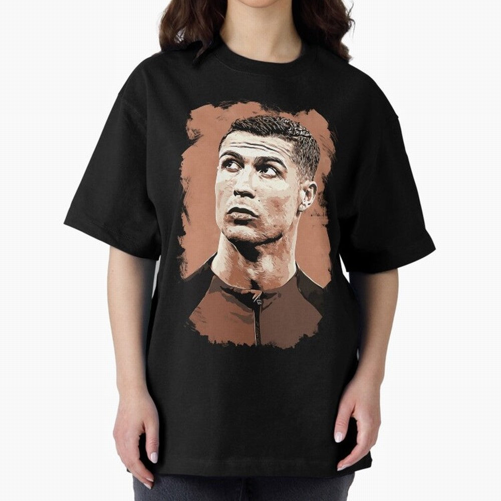 Cristiano Ronaldo Vexel Painting Oversized T-Shirt Honor Football Greatness during Global Football Passion for FIFA World Cup 2026 USA Canada Mexico, Inspired by Cristiano Ronaldo, Haaland and CR7, Portugal, Football Festival Excitement, Trophy