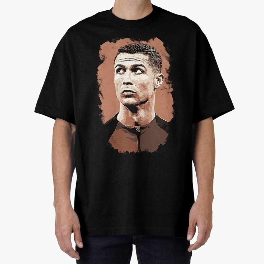 Cristiano Ronaldo Vexel Painting Oversized T-Shirt Honor Football Greatness during Global Football Passion for FIFA World Cup 2026 USA Canada Mexico, Inspired by Cristiano Ronaldo, Haaland and CR7, Portugal, Football Festival Excitement, Trophy