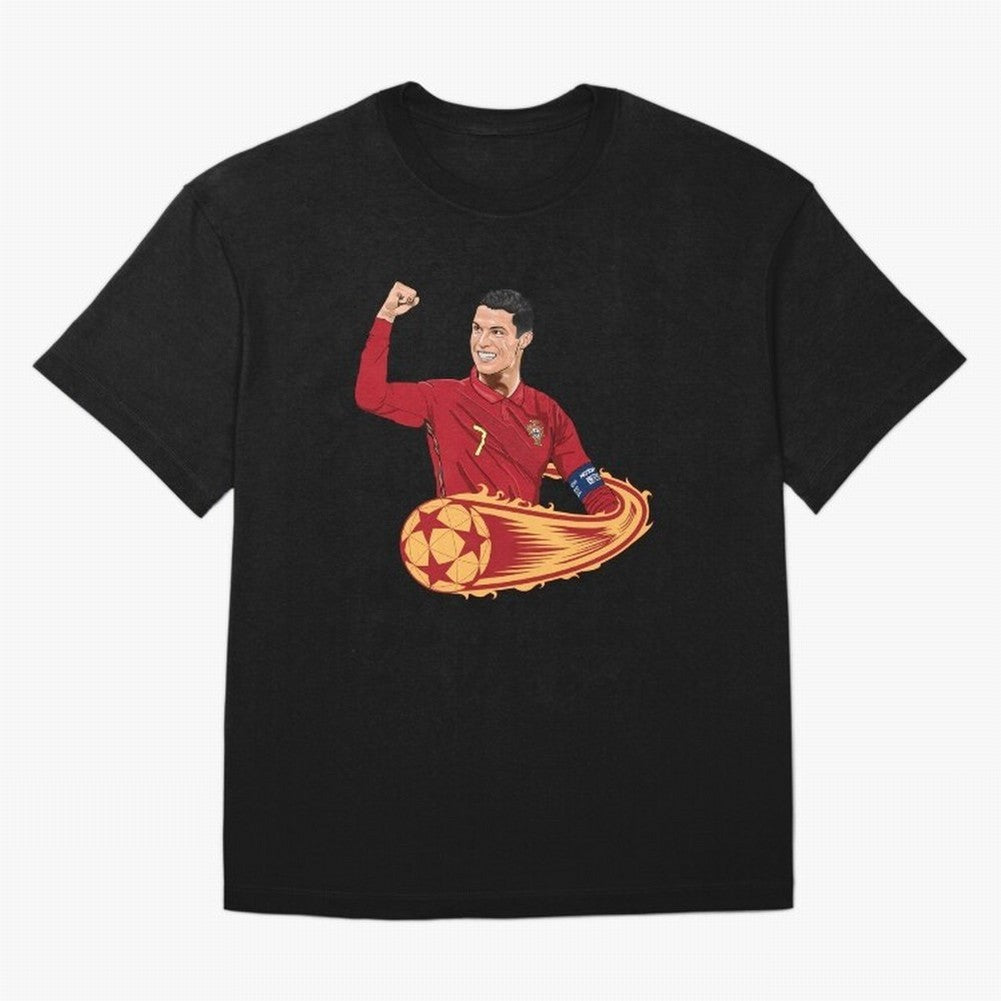 Cristiano Ronaldo drawing Oversized T-Shirt Remember Iconic Moments from Global Football Passion for FIFA World Cup 2026 USA Canada Mexico, Celebrating Mbappe and Neymar, Portugal, Football Festival Excitement, Trophy Ambitions, Country Rivalries