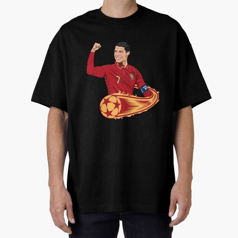 Cristiano Ronaldo drawing Oversized T-Shirt Remember Iconic Moments from Global Football Passion for FIFA World Cup 2026 USA Canada Mexico, Celebrating Mbappe and Neymar, Portugal, Football Festival Excitement, Trophy Ambitions, Country Rivalries