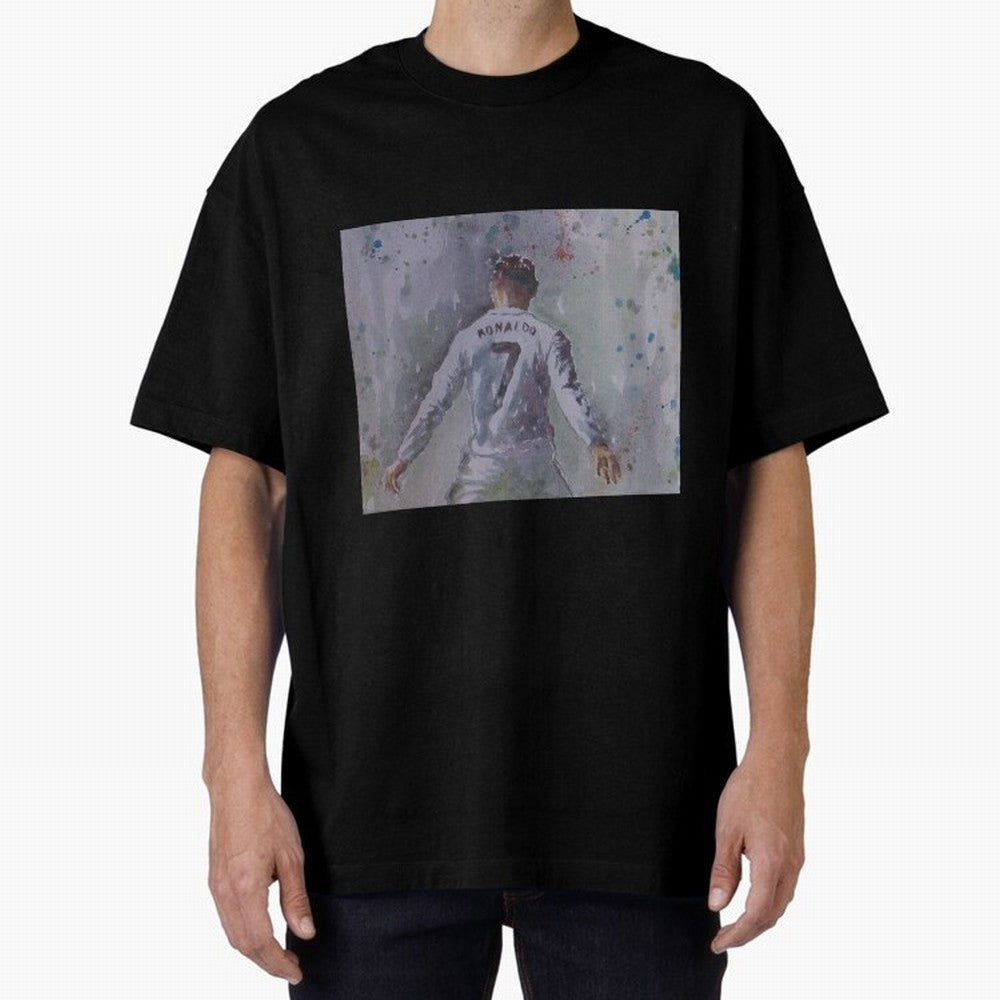 Cristiano Ronaldo - Portrait 2 Oversized T-Shirt Feel International Energy from Match Day Hype around FIFA World Cup 2026 USA Canada Mexico, CR7, Portugal, Spain and Germany, Game Day Rituals, Football Legends, Country Pride and the Road to the