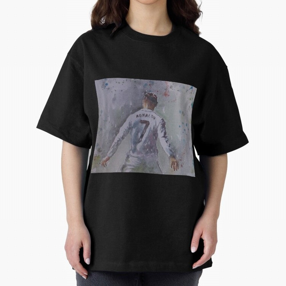 Cristiano Ronaldo - Portrait 2 Oversized T-Shirt Feel International Energy from Match Day Hype around FIFA World Cup 2026 USA Canada Mexico, CR7, Portugal, Spain and Germany, Game Day Rituals, Football Legends, Country Pride and the Road to the