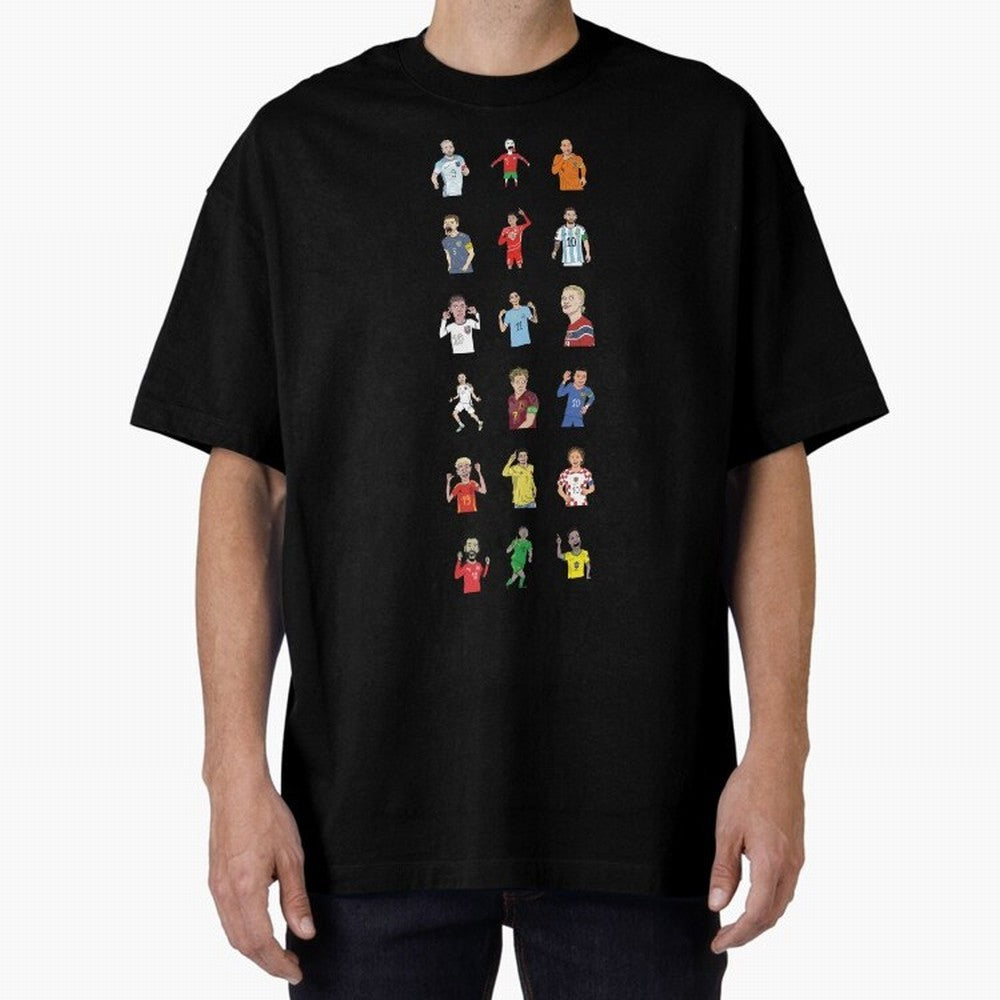 Badly Drawn Footballers Oversized T-Shirt Relive FIFA World Cup 2026 USA Canada Mexico Featuring Mbappe, France and Portugal Energy, Football Festival Excitement, Trophy Ambitions, Country Rivalries and Star Player Buzz; Perfect for Supporters Who