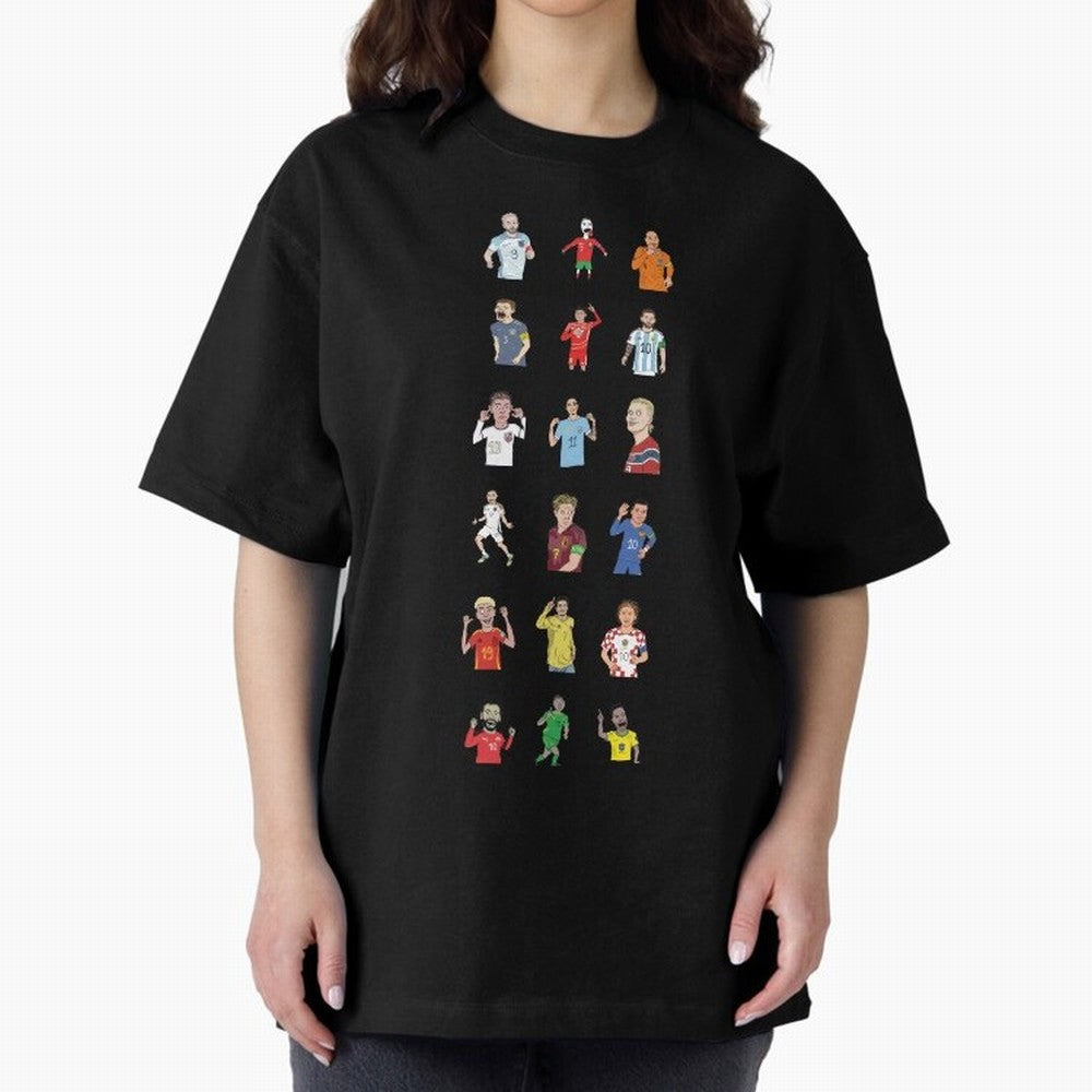 Badly Drawn Footballers Oversized T-Shirt Relive FIFA World Cup 2026 USA Canada Mexico Featuring Mbappe, France and Portugal Energy, Football Festival Excitement, Trophy Ambitions, Country Rivalries and Star Player Buzz; Perfect for Supporters Who