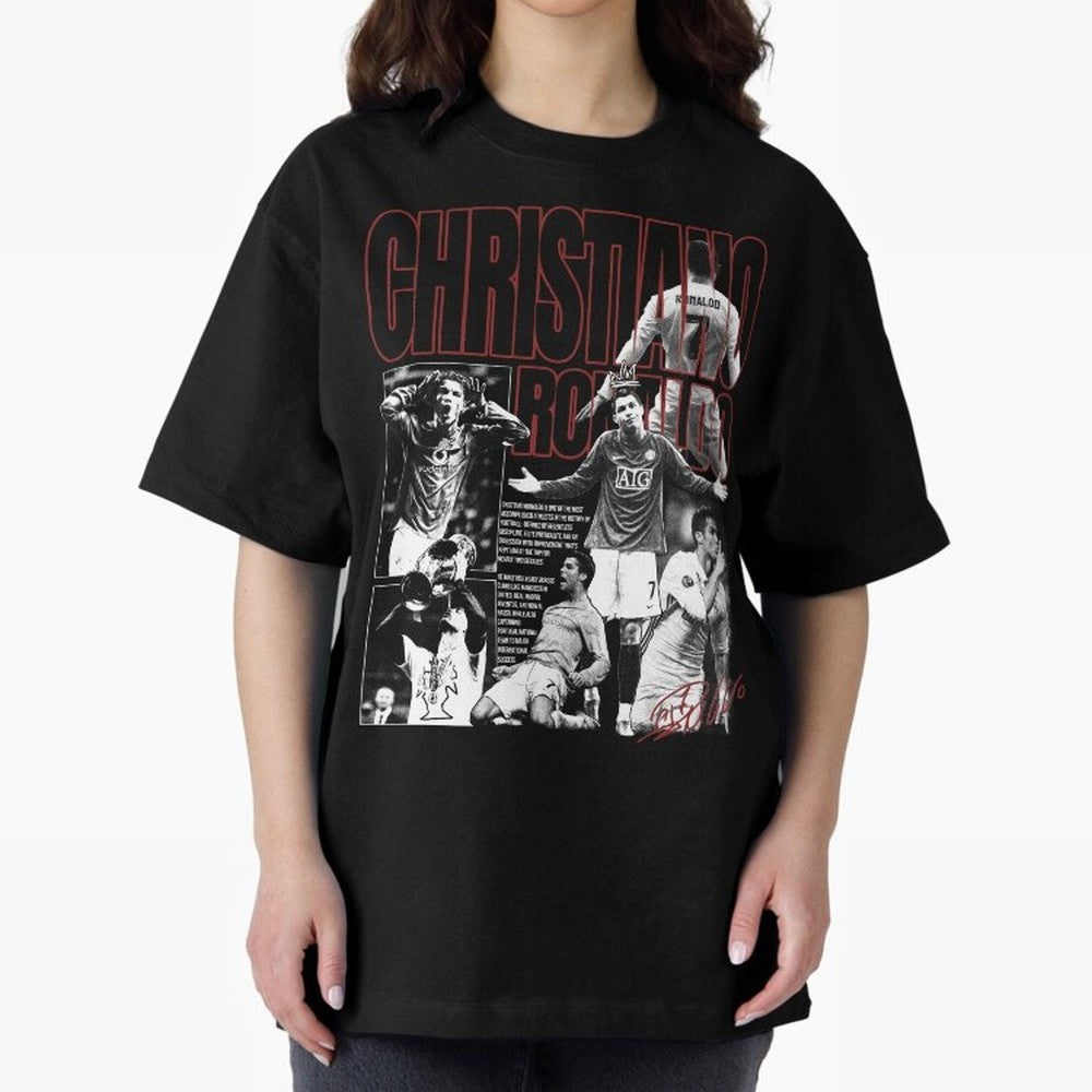 Cristiano Ronaldo Vintage Graphic Oversized T-Shirt Keep the Legacy of FIFA World Cup 2026 Group Stage Spirit, Driven by Netherlands, CR7 and Messi, Championship Spirit, Famous Goals, Roaring Crowds and International Football Unity; Perfect for