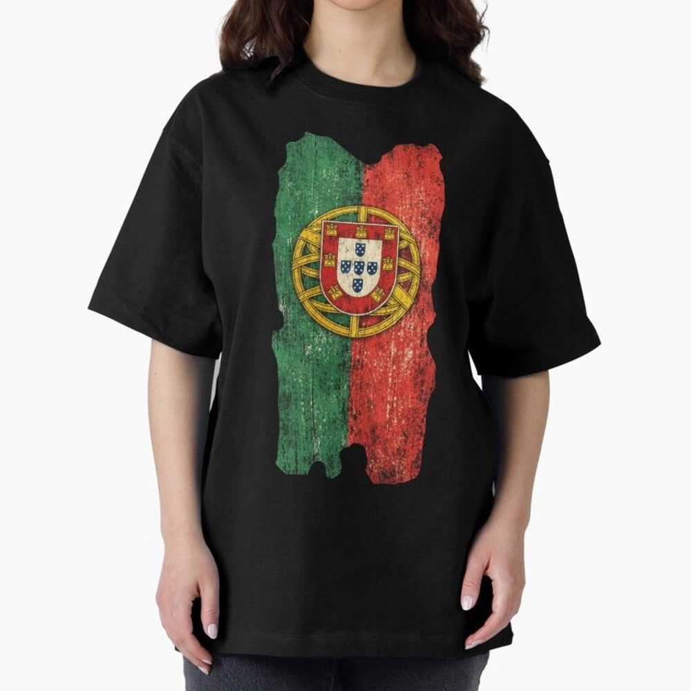 Vintage Portugal Flag Soccer Fan Design Oversized T-Shirt Celebrate Classic Football Spirit in FIFA World Cup 2026 USA Canada Mexico for Fans of Haaland and England, Bringing Football Festival Excitement, Trophy Ambitions, Country Rivalries and