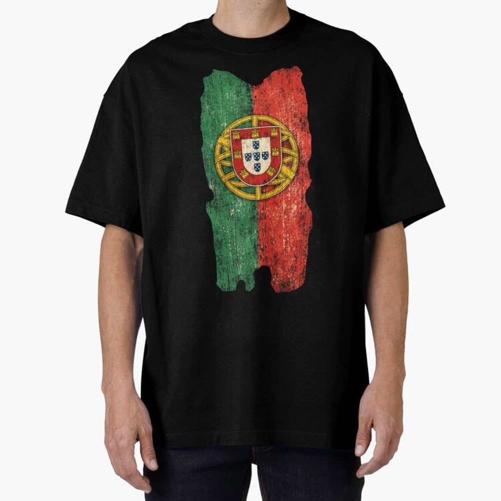 Vintage Portugal Flag Soccer Fan Design Oversized T-Shirt Celebrate Classic Football Spirit in FIFA World Cup 2026 USA Canada Mexico for Fans of Haaland and England, Bringing Football Festival Excitement, Trophy Ambitions, Country Rivalries and