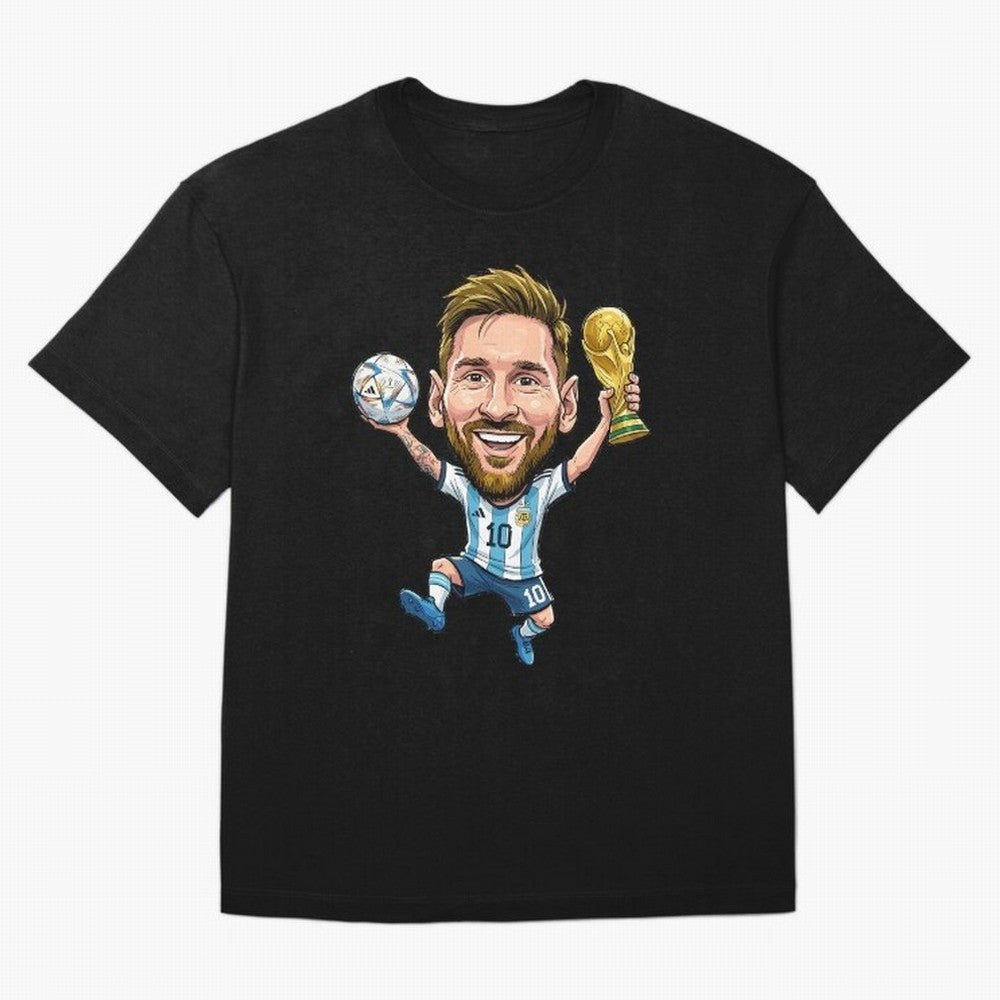 Messi Campion Caricatur Oversized T-Shirt Wear the Spirit of the FIFA World Cup 2026 Journey through CR7 and Messi Highlights, Spain and Netherlands Pride, Goal Celebration Energy, Supporter Heritage, Football Icons and Worldwide Tournament Joy;