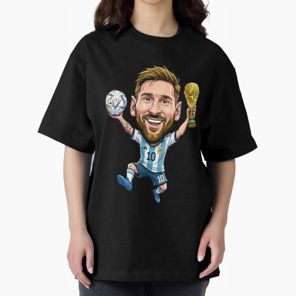 Messi Campion Caricatur Oversized T-Shirt Wear the Spirit of the FIFA World Cup 2026 Journey through CR7 and Messi Highlights, Spain and Netherlands Pride, Goal Celebration Energy, Supporter Heritage, Football Icons and Worldwide Tournament Joy;