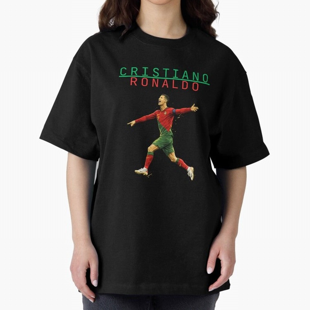 Ronaldo Oversized T-Shirt Celebrate Fan Culture around FIFA World Cup 2026 Group Stage Spirit, Centered on Portugal, Messi, Vintage Soccer Flavor, Modern Football Stars, National Flags and Final Night Emotion; Ideal for Football Dads, Football