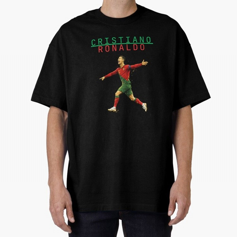 Ronaldo Oversized T-Shirt Celebrate Fan Culture around FIFA World Cup 2026 Group Stage Spirit, Centered on Portugal, Messi, Vintage Soccer Flavor, Modern Football Stars, National Flags and Final Night Emotion; Ideal for Football Dads, Football