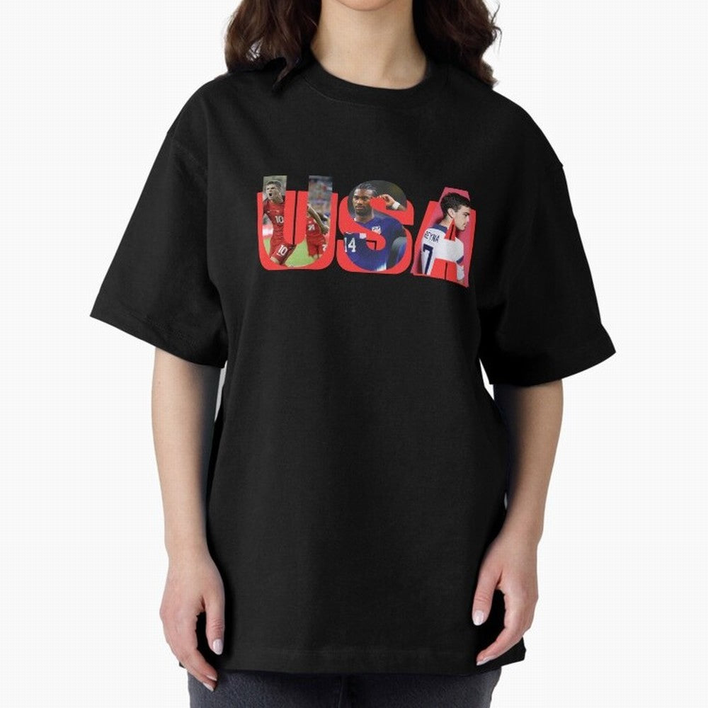 USA Soccer Cristian Pulisic, Haji Wright, Gio Reyna Oversized T-Shirt Share the Excitement of FIFA World Cup 2026 for Fans of CR7 and Messi and France, Bringing Global Supporter Spirit, Legendary Goals, National Colors and Tournament Celebration;