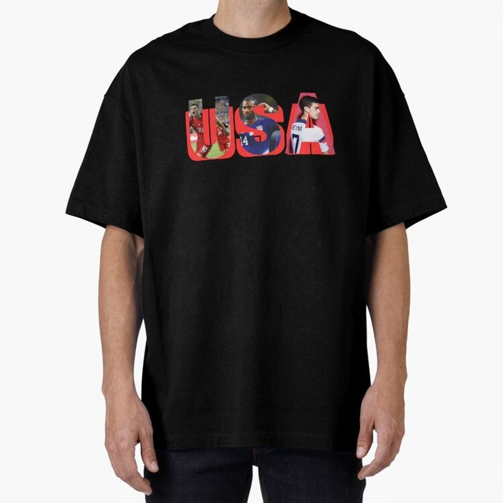 USA Soccer Cristian Pulisic, Haji Wright, Gio Reyna Oversized T-Shirt Share the Excitement of FIFA World Cup 2026 for Fans of CR7 and Messi and France, Bringing Global Supporter Spirit, Legendary Goals, National Colors and Tournament Celebration;
