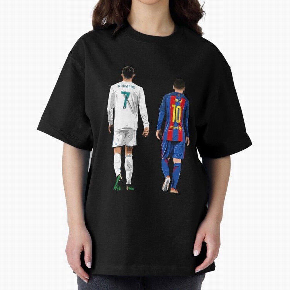Cristiano Ronaldo And Messi Oversized T-Shirt Bring Legendary Rivalry Energy to the FIFA World Cup 2026 Journey through Mbappe Highlights, England Pride, Worldwide Fan Energy, Dramatic Goals, Stadium Lights and Championship Celebrations; Made for
